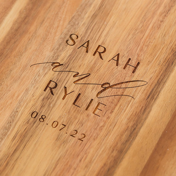 Rustic Chic engraved rectangle cutting & Serving board-Modern couple Design