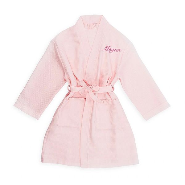 Pink Waffle Cotton LITTLE Girl's Robe with Pockets