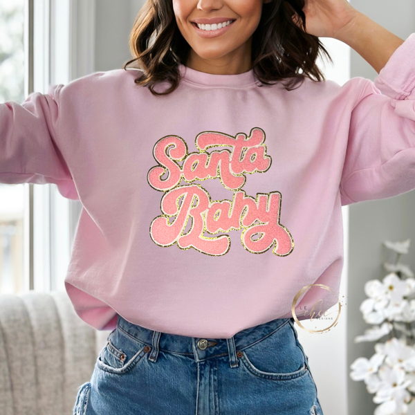 Pink Santa baby holiday crewneck