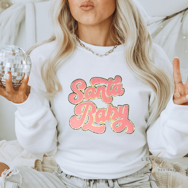 Pink Santa baby holiday crewneck