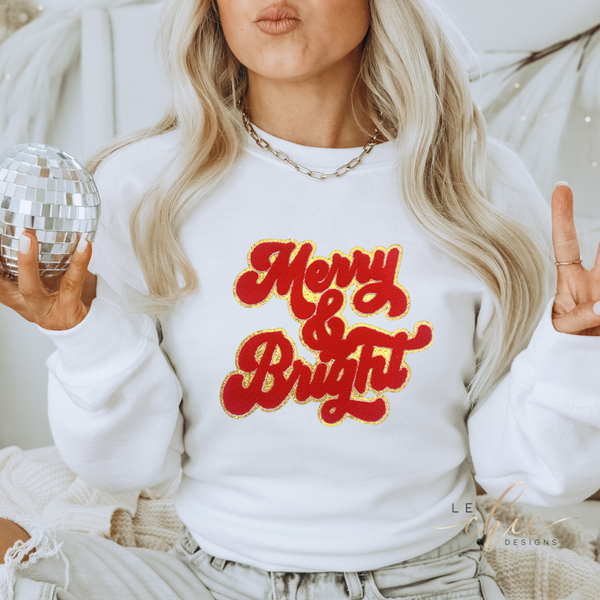 Merry & Bright Red chenille holiday crewneck