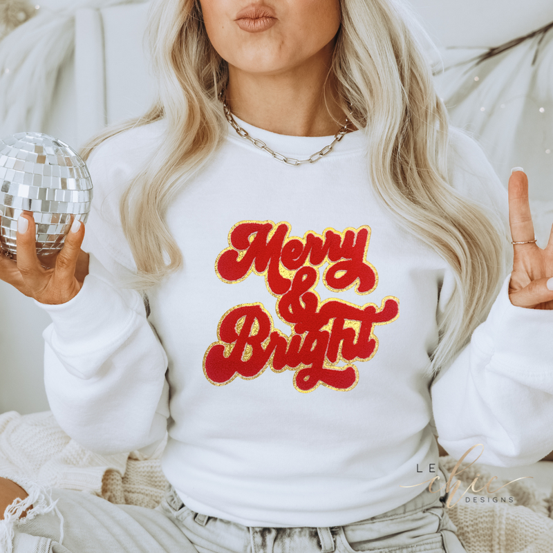 Merry & Bright Red chenille holiday crewneck