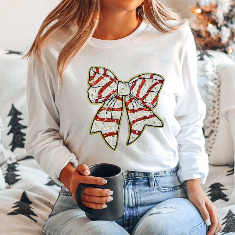 Sequin bow holiday crewneck