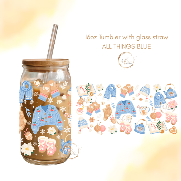 Glass 16oz Tumbler All things blue