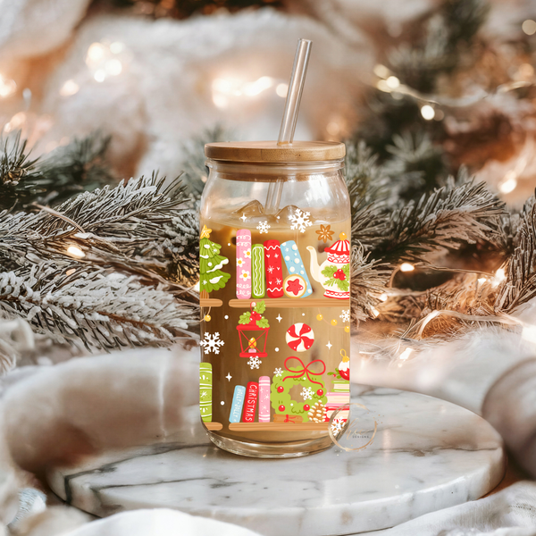 Glass 16oz Tumbler Christmas Book Lover