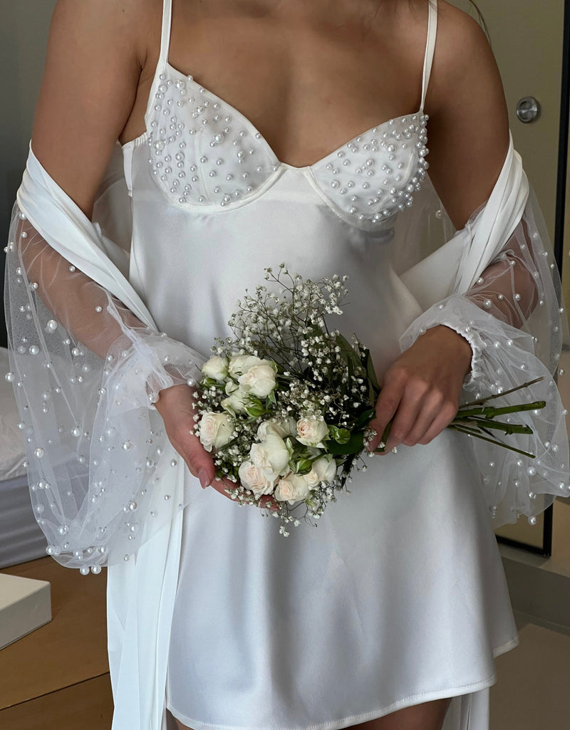 White Underwire Slip Dress Pearl Perla Satin Pearl Slip – Le Chic