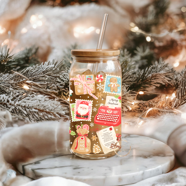 Glass 16oz Tumbler Santa's list