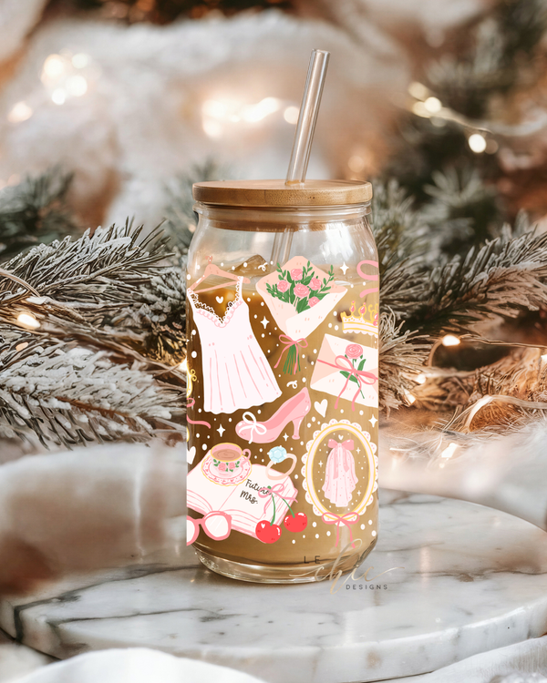 Glass 16oz Tumbler Coquette Bride to be