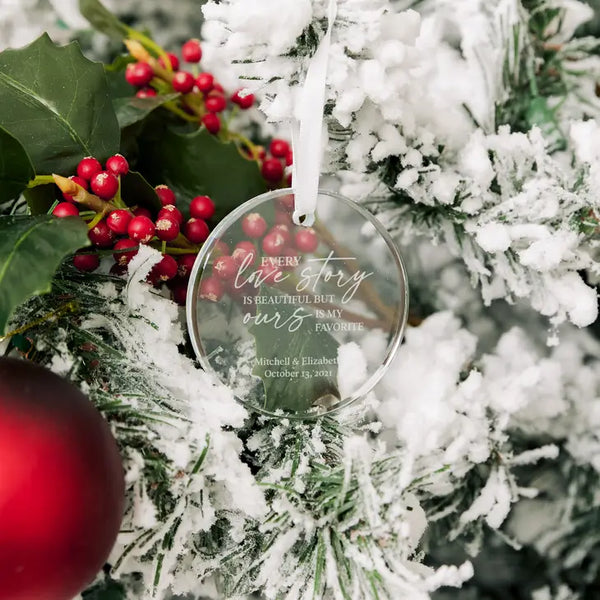 Round Couple engraved glass ornament