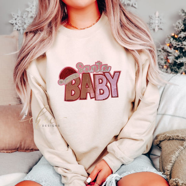 Santa baby pink sequin crewneck