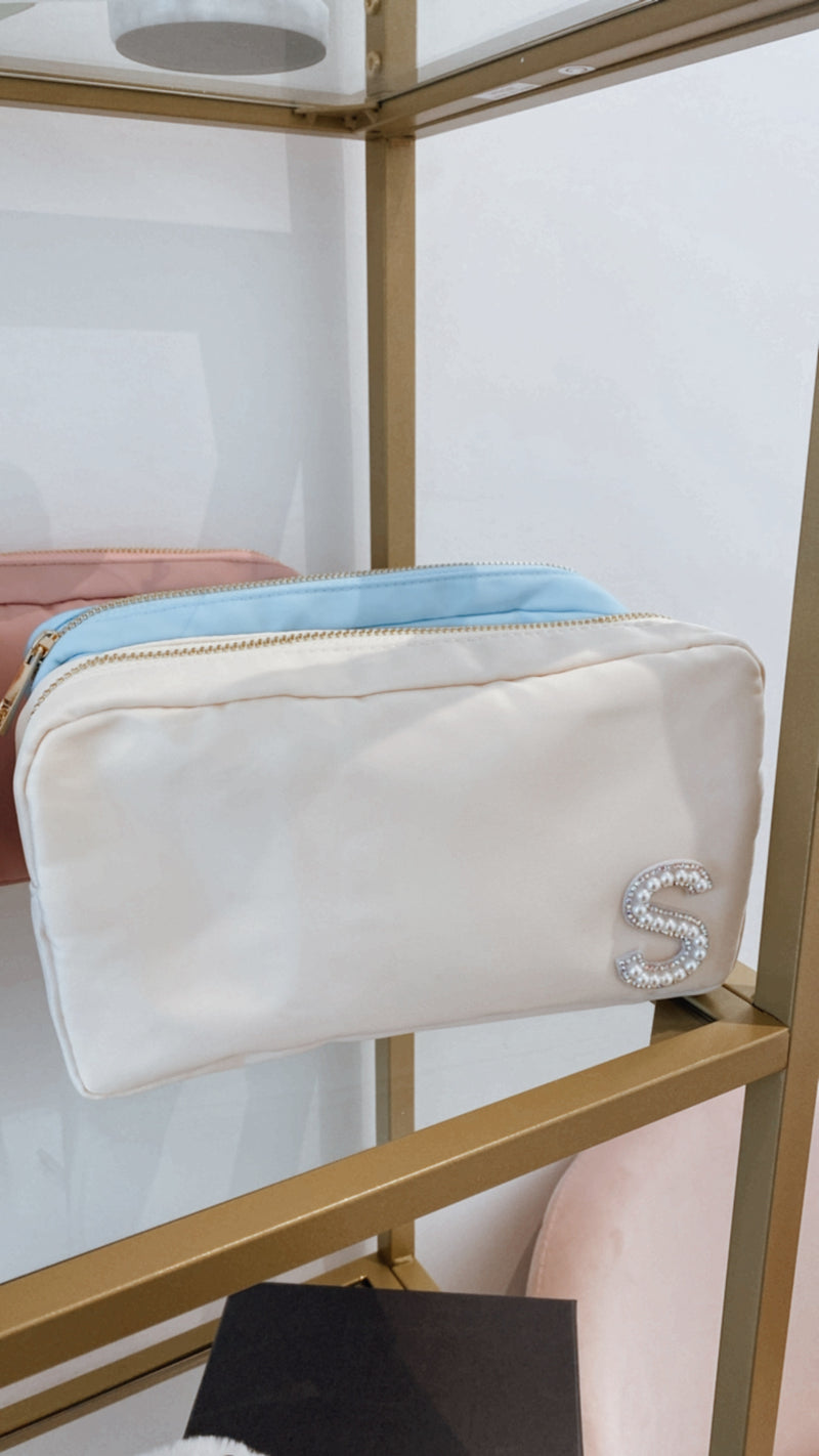 Cosmetic Make up Bag with Pearl Initial