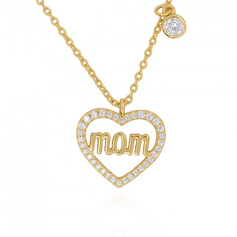 Mom heart necklace with bezel