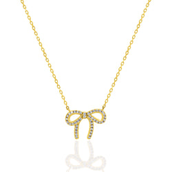 Zircon Pave Ribbon Bow necklace-10K gold