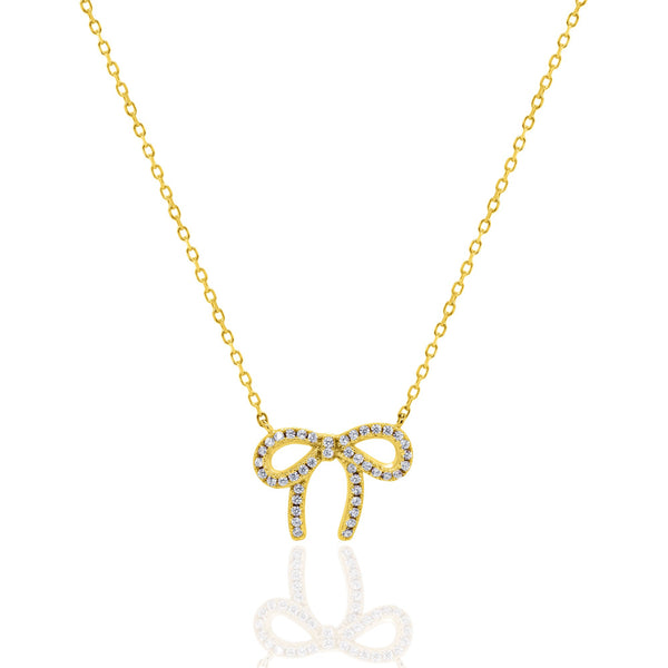 Zircon Pave Ribbon Bow necklace-10K gold