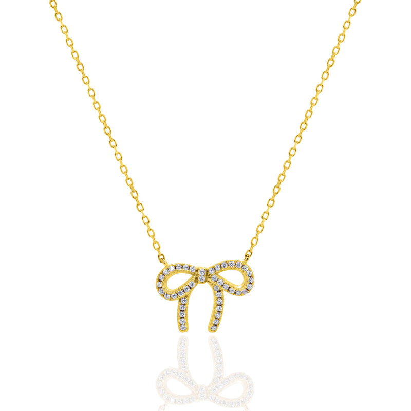 Zircon Pave Ribbon Bow necklace-10K gold