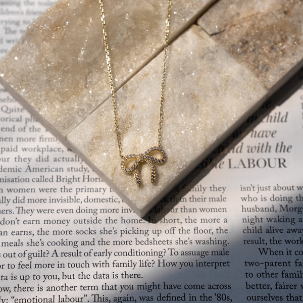 Sterling Silver Pave Ribbon Pave Necklace-Gold Plated
