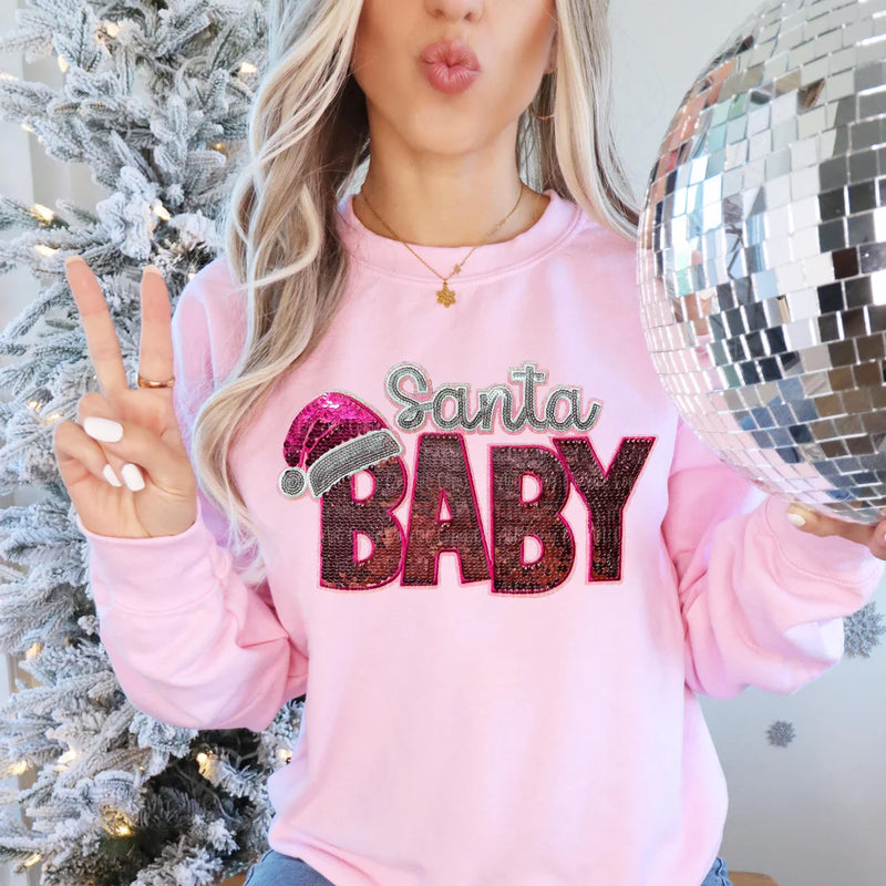 Santa baby pink sequin crewneck