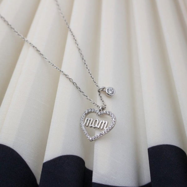 Mom heart necklace with bezel