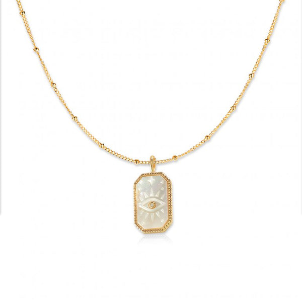 Gold Vermeil Evil Eye mother of pearl rectangular