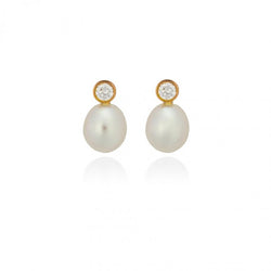 Sterling Silver Gold Vermeil Medium Single Pearl with CZ Studs