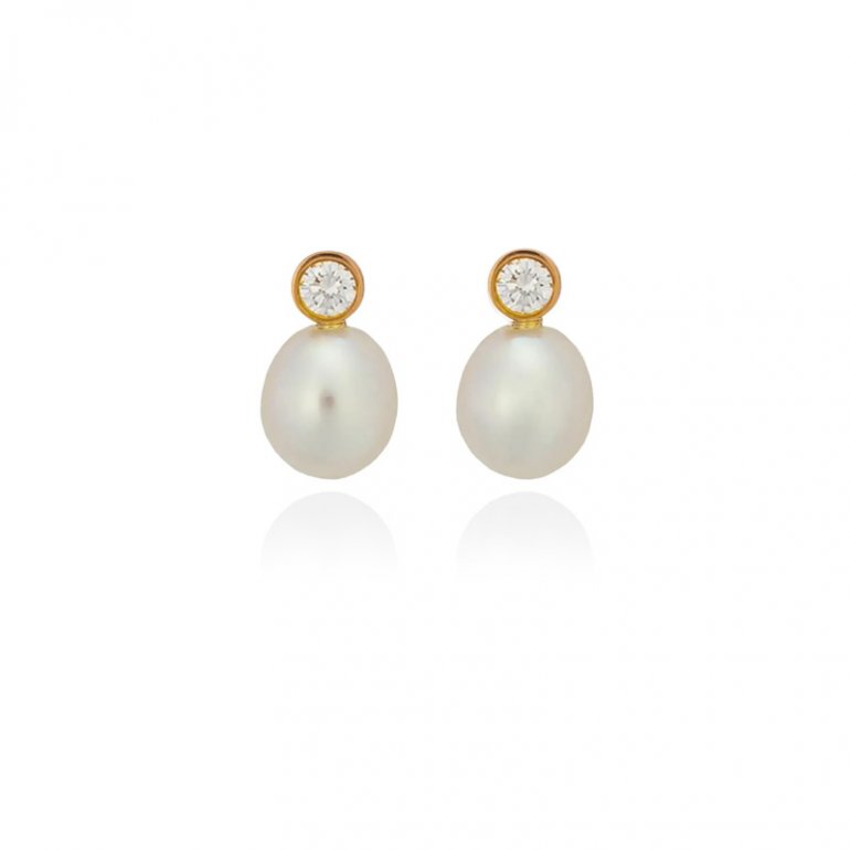 Sterling Silver Gold Vermeil Medium Single Pearl with CZ Studs