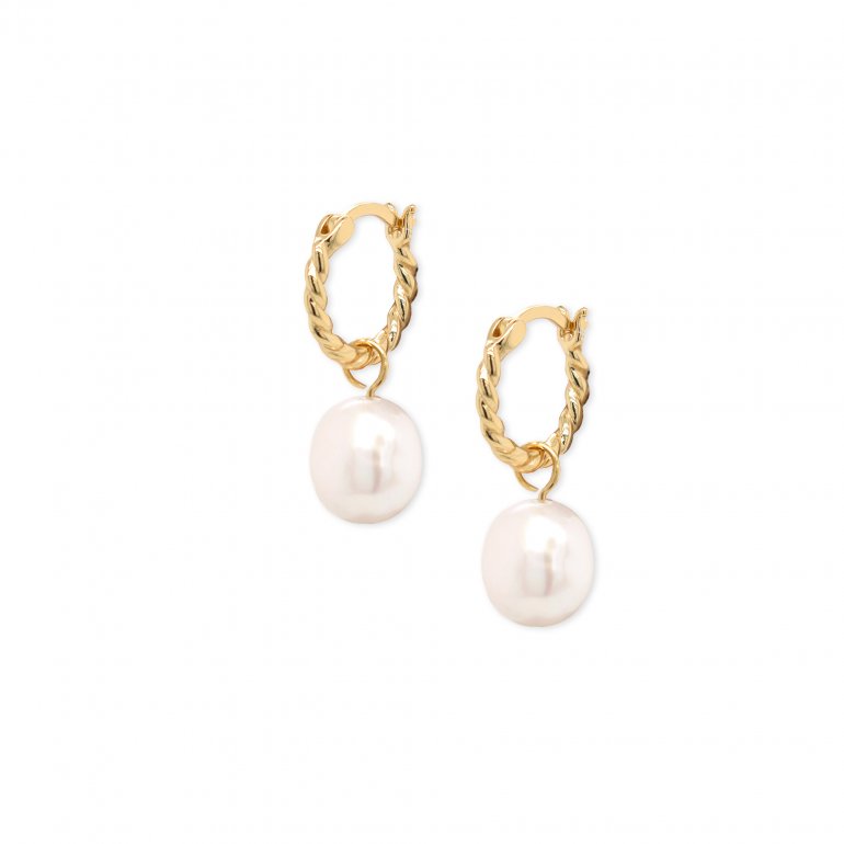 Gold Vermeil Rope Hoops with pearl