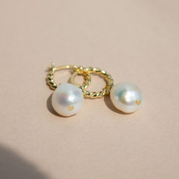 Gold Vermeil Rope Hoops with pearl