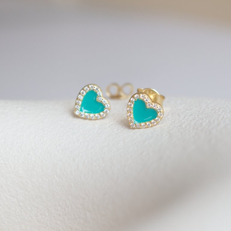 Gold vermeil heart turquoise studs