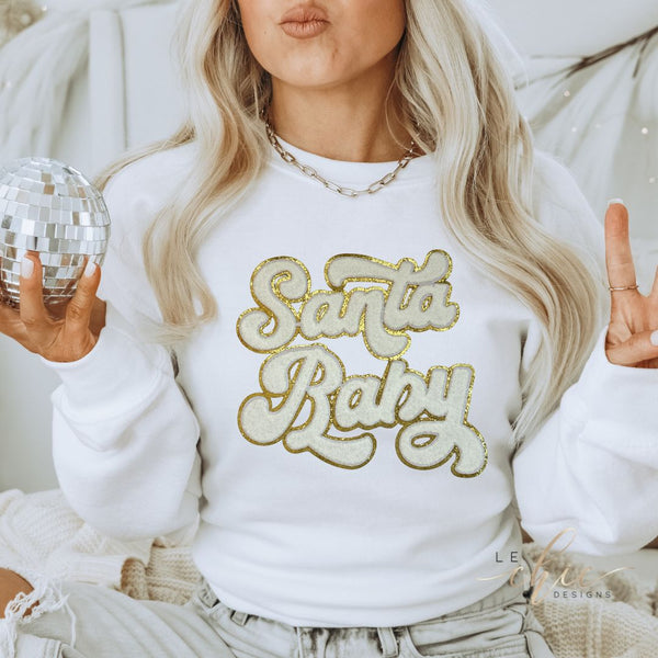 White Santa baby holiday crewneck