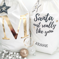 White Santa canvas bag personalized