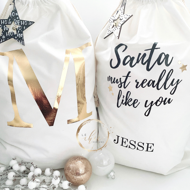 White Santa canvas bag personalized