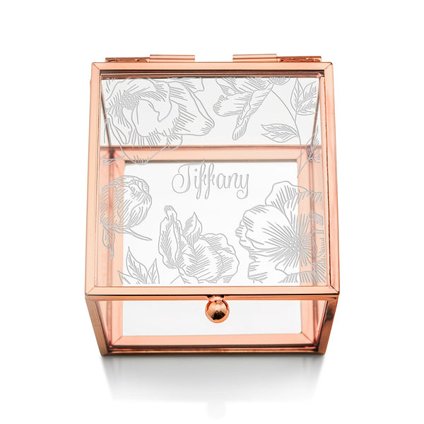 Floral Rose Gold Glass Jewelry Box