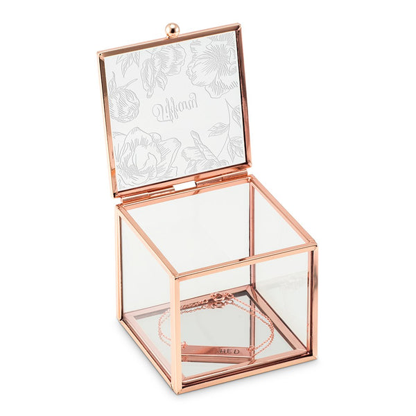 Floral Rose Gold Glass Jewelry Box