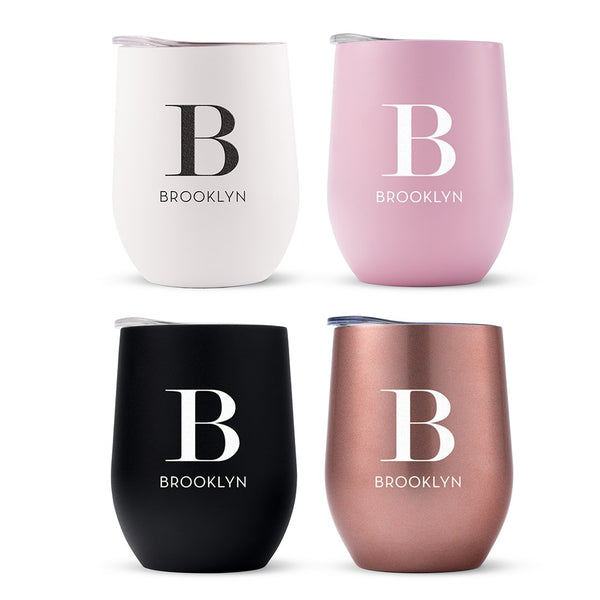 Modern Initial Stemless Stainless Steel Travel Tumbler