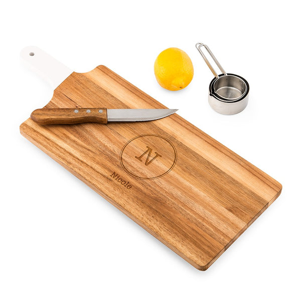 Rustic Chic engraved rectangle cutting board-Circle Monogram
