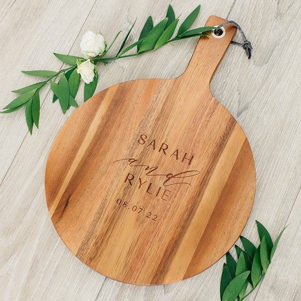 Rustic Chic engraved round cutting board-Modern couple Design