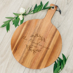 Rustic Chic engraved round cutting board-Script Design