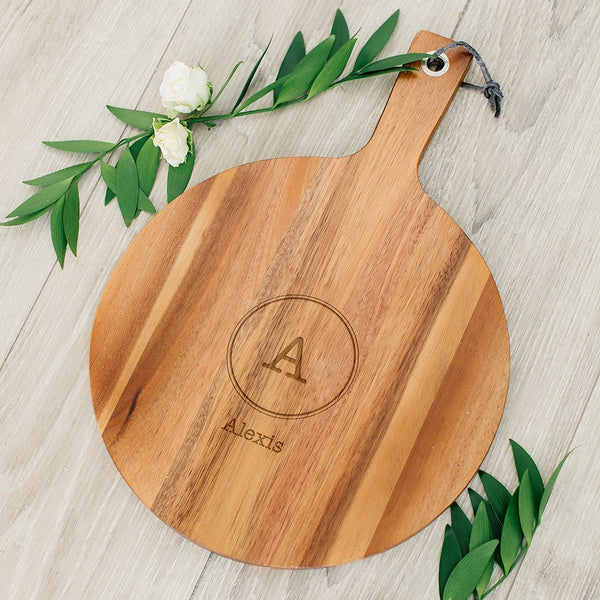 Rustic Chic engraved round cutting board-Circle Monogram