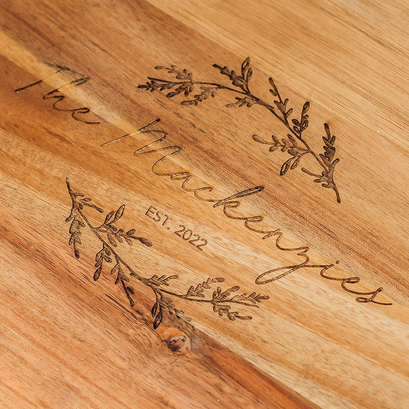 Rustic Chic engraved rectangle cutting & Serving board-Script Design