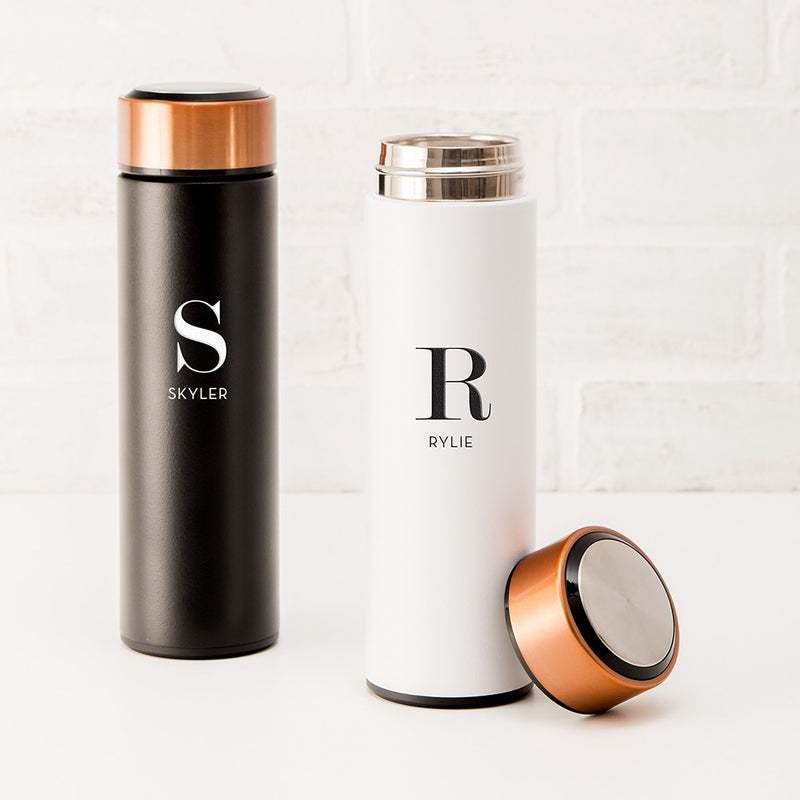 Personalized Stainless Steel Cylinder Travel Bottle - Modern Initial