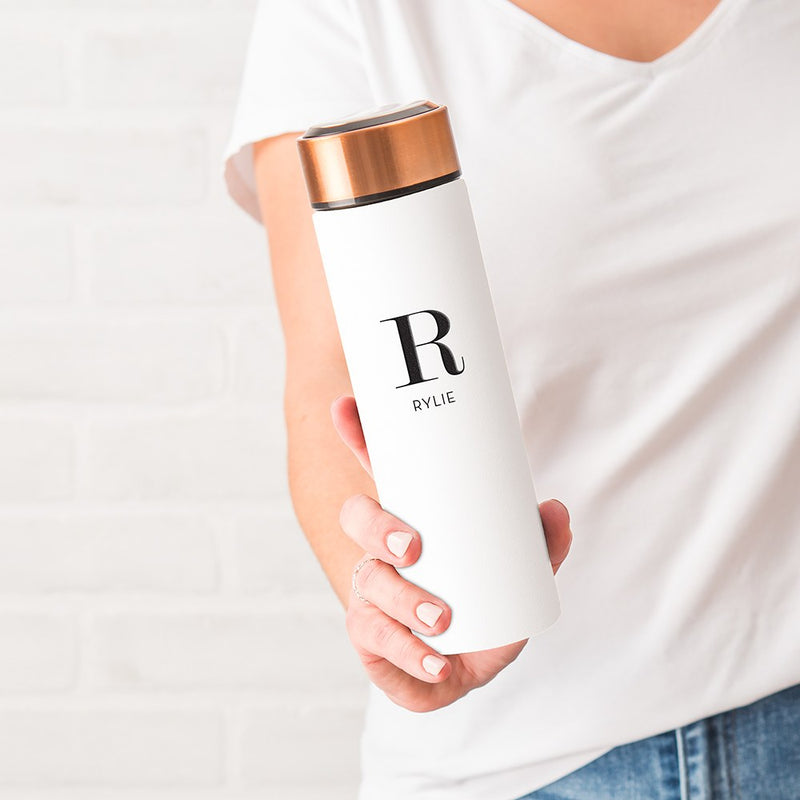 Personalized Stainless Steel Cylinder Travel Bottle - Modern Initial