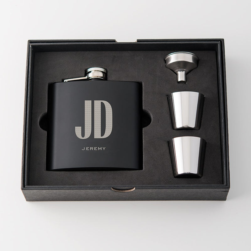 Black Modern Engraved Flask