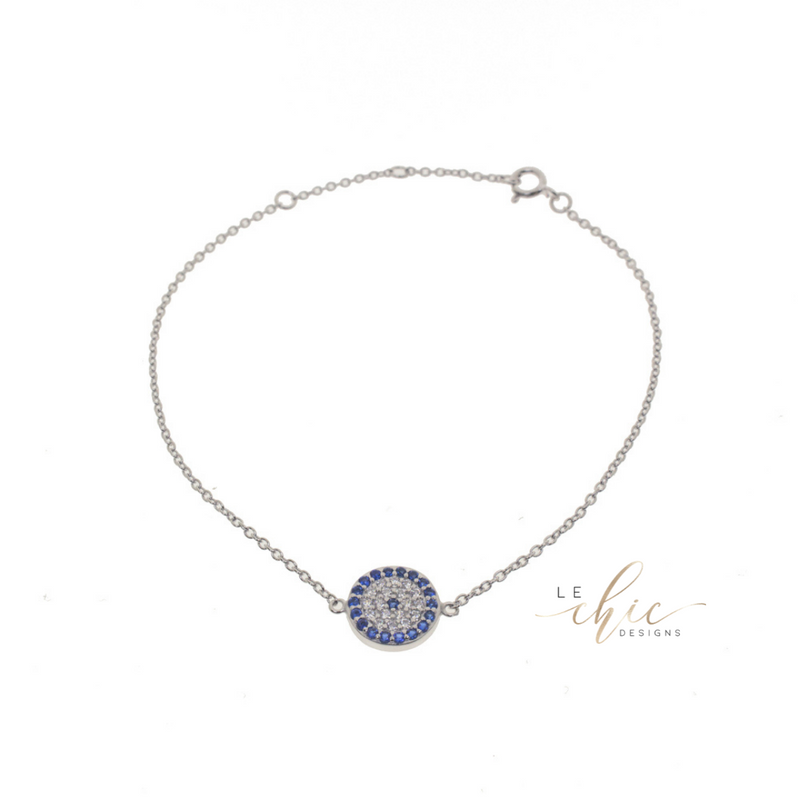 Evil Eye Round Rhodium Plated