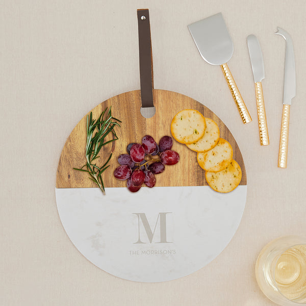 Wood & marble personalized serving board-INITIAL