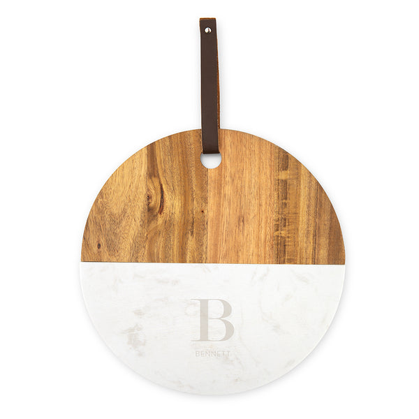Wood & marble personalized serving board-INITIAL