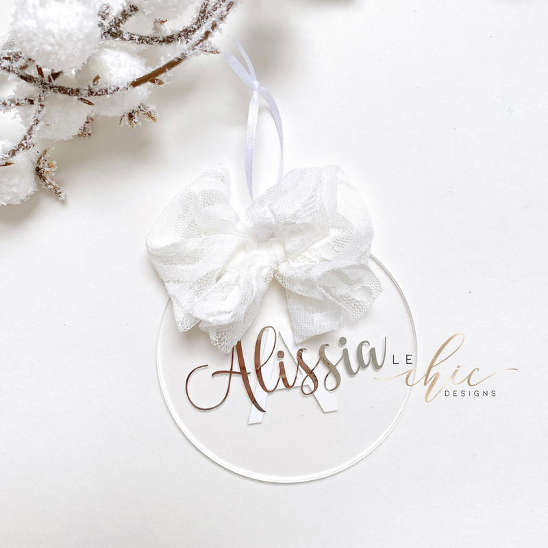 Monogram name ornament with Lace bow