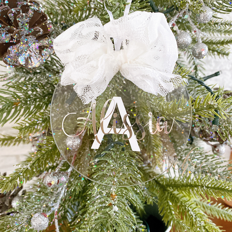 Monogram name ornament with Lace bow