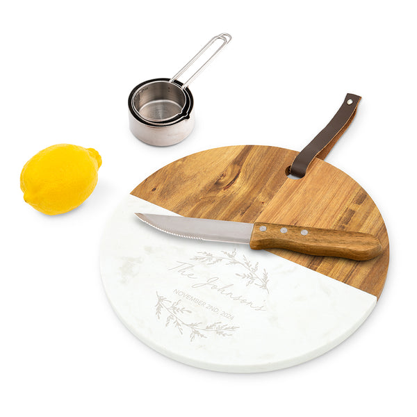 Wood & marble personalized serving board-RUSTIC LEAF DESIGN
