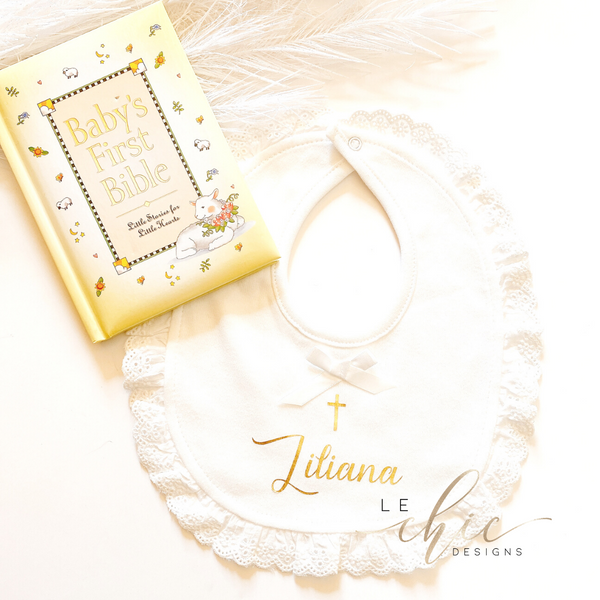 Baptism Hanger & Bib set-Keepsake Gift for Baptism