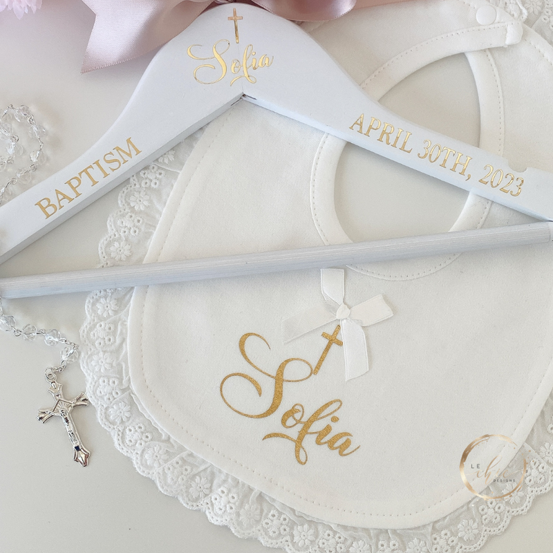 Baptism Hanger & Bib set-Keepsake Gift for Baptism